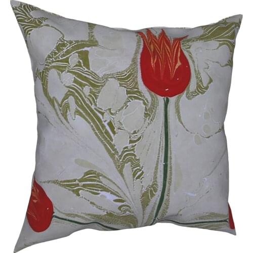 Vintage Marbled Ebru Tulip Pillowcover Decoration Flowers Cushion Cover Throw Pillow for Sofa Double-sided Printing Unique
