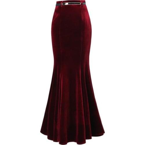 Skirt Women Autumn Fashion Plus Size 5XL Floor-length Maxi Velvet Skirts Solid Color Long Bodycon Slim Fit Mermaid Skirts