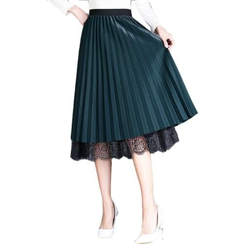 2019 New Mesh Skirt Women Spring Summer skirts Casual Fashion High Waist Pleated Long Skirt Female Lace Skirt Double-sided Wear