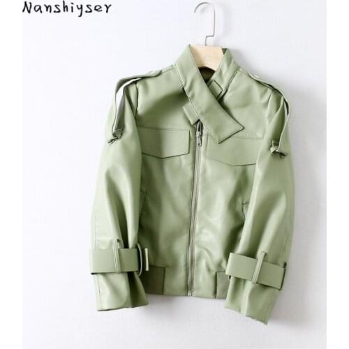 Autumn 2021 Korean Womens Vintage Multicolor Loose Faux Pu Leather Jacket Streetwear Casual Ladies Biker Leather Short Outwear