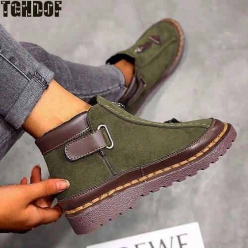 2021 Winter Fashion Women Ankle Boots Plush Lining Warm Shoes Ladies Zipper Flat Casual Chelsea Boots Womens Footwear Boots