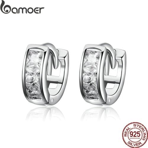 BAMOER Genuine 925 Sterling Silver Dazzling Cubic Zircon Geometric Small Stud Earrings for Women Sterling Silver Jewelry SCE515