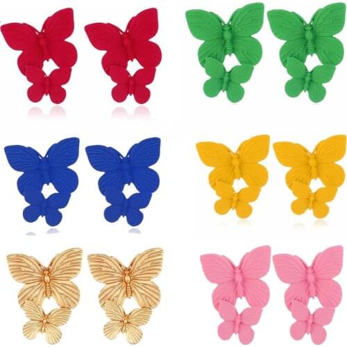 Exknl Vintage Alloy Big Butterfly Earrings Women Long Animal Korean Boho Hanging Dangle Fashion Drop Earrings Accessories 2021