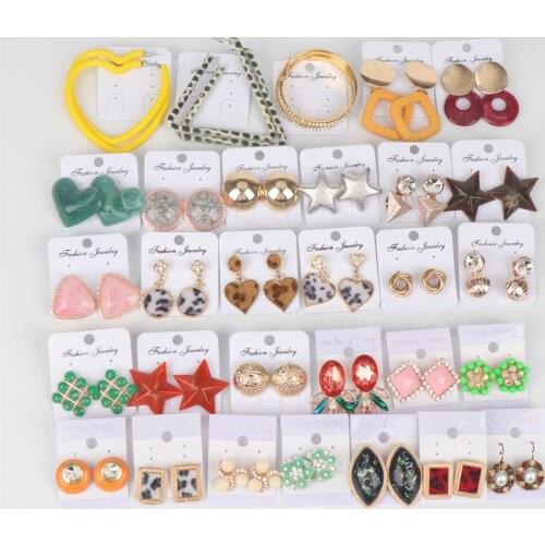 20pair/lot Multicolor Star Heart Geometry Love Gold Silver Color Stud Earrings For Women Fashion Jewelry Mix Style Wholesale