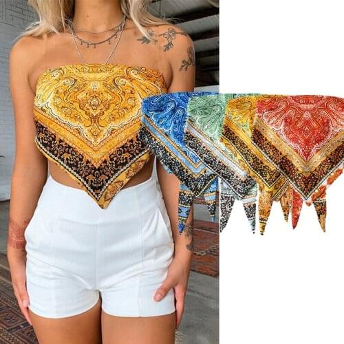 Women Tube Tops Sexy Bow Sashes Strapless Tops Geometric Print Fashion 2021 Tanks Women Streetwear Mujer Crop Tops