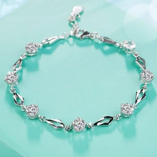 New 925 Silver Love Fashion Temperament Diamond-shaped Flower Diamond Bracelet For Girl Hand Ornaments Plated Jewelry Wholesale