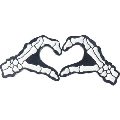 Hand Bone Heart-Shaped Metal Enamel Brooch 2 Pce/set White Skeleton Badge Pin Creative Trendy Costume Backpack Jewelry Gift