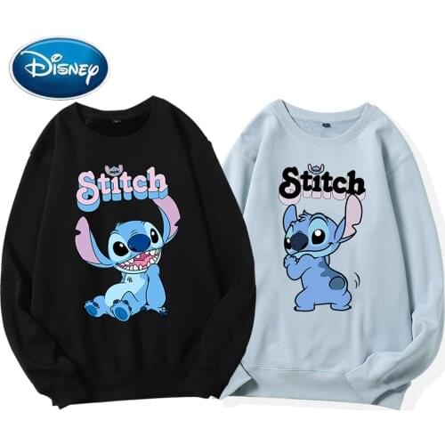 Disney Women Sweatshirt Fashion Stitch Little Monster Letter Cartoon Print O-Neck Pullover Unisex Long Sleeve Jumper Top 9 Color