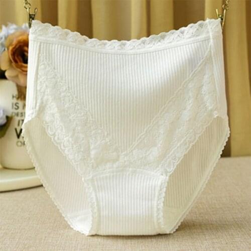 Women Underwear High-Waist Cotton Underwear Breathable Seamless Lace Trim Comfortable Large Size Underwear