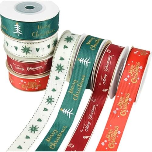 10yard Christmas Ribbon Christmas Tree Snowflake Printed Grosgrain Satin Ribbon Roll For New Year Xmas Party Gift Wrapping Decor