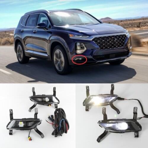 12V LED Daytime Running Light Waterproof Fog Lamp DRL Car Headlight Assembly For Hyundai Santa Fe 2019
