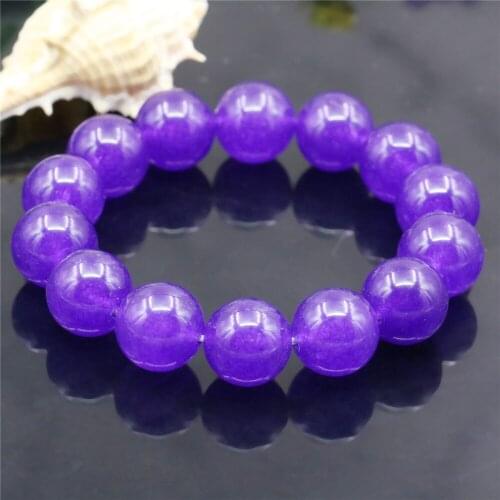 14mm Natural Round Purple Crystal Amethysts Bracelet Jades Chalcedony Jaspers Stone Women Girl DIY Hand Made Elastic Jewelry