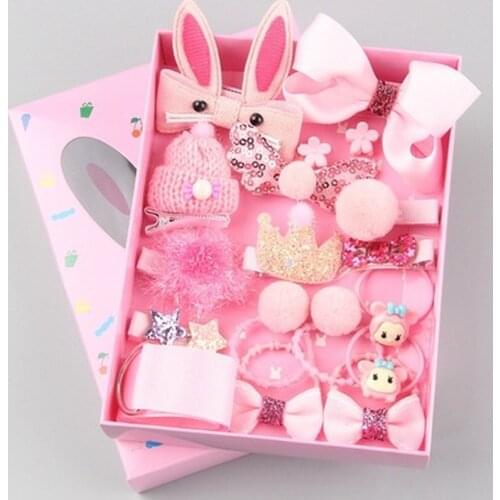 18pcs Children Cartoon Hair Clip Girl Gift Headwear Boxed Hairpin Hair Rope Accessories Hair Ring Circle Kid Lovely Rubber Band