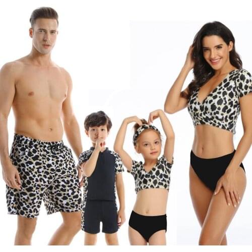 2021 Family Matching Swimwear Leopard Print Swimsuit Mother Daughter Swimwear Bikini Beachwear Swimming Trunks Men Bathing Suit