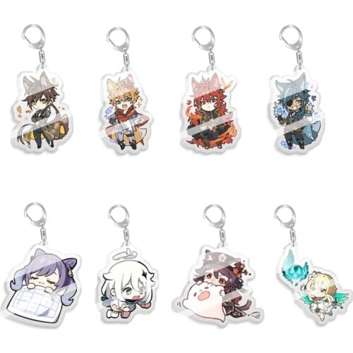 5-10pcs Fashion jewelry Key chain Genshin Impact Lumine Jean Gunnhildr Amber Razor Figure toy Acrylic Key Ring Pendant Bag Charm