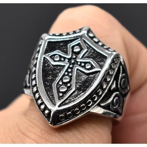 AMUMIU Punk Casting Stainless Steel Ring Cross Black Color Fashion Jewelry KR069