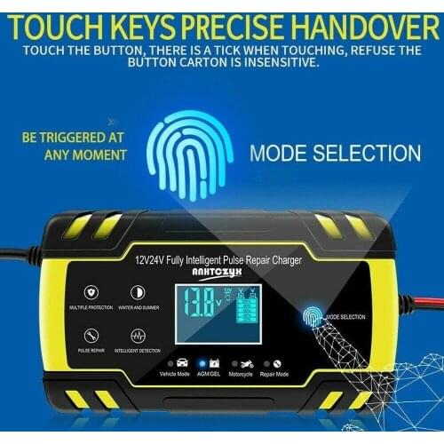 Motorcycle Pulse AGM Automatic Repair Car Battery Charger 12/24V 2-150Ah LCD Car ATV AU US UK EU Plug