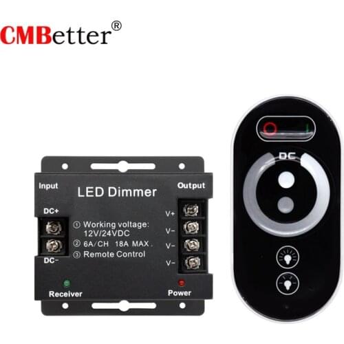 RF Wireless LED Controller Dimmer DC12V-24 3 Channels Output 18A With Touch Remote For 5050/3528 Single Color LED Strip