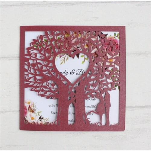 Burgundy invitation marriage valentines day greeting card 50pcs multi colors offer customized printing
