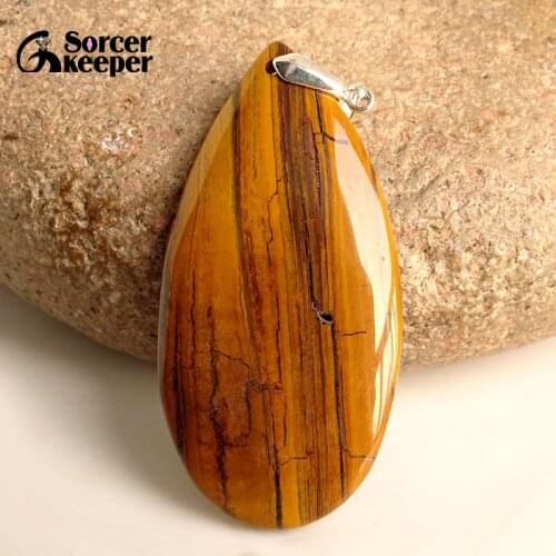 Collares Pendant Necklace Natural Sunset Jaspers Stone Gem Men Jewelry Leather Necklace & Pendant New Fashion Bijoux Women KS061