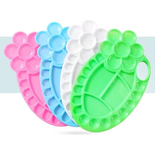 Flower Shape Colour Palette Children Painting Tools Plastic Paint Palette For Watercolor Oil Painting White/ Blue/ Pink/ Green