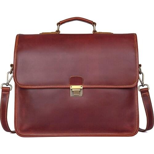 16" Laptop Business Brown File Briefcase Handbag Bags 100%Cow Leather Men Vintage Brand Designer High Quality Layer Handbags