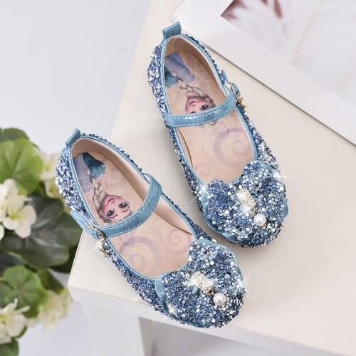 Disney girl princess shoes spring and autumn girls soft bottom flat shoes fashion elsa Frozen shoes children crystal shoes