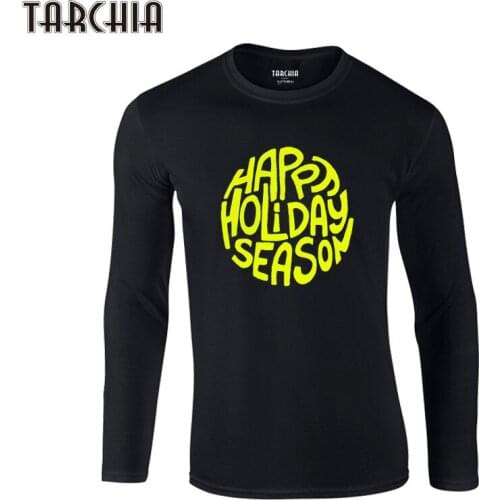 TARCHIA 2021 Fun Autumn Print Brand Mens T-Shirts New Cotton Tops Men Tee Shirts Homme Slim Fit Long Sleeve Happy Holiday Season