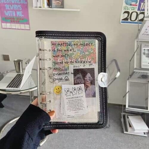 Kawaii A6/A5 Transparent Binder Notebook Photo Postcards Collect Book Diary Agenda Planner Bullet School Stationery