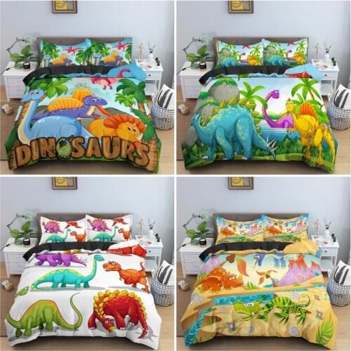 3D Cartoon Dinosaur Pattern Bedding Set Soft Cozy Duvet Cover Set Teen Kids Bdroom King Queen Twin Single Baby Size Bedclothes