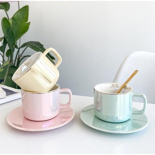 Colorful Coffee Mugs And Cups Cute Creative Porcelain Cup And Saucer Set Ceramics Simple Tea Sets Modern Design