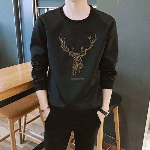 Round 2020 Autumn Neck Hot Diamond Printing Streetwear Mens Fashion Pullover Long Sleeve Japanese Streetwear Hoodie Sweatshirt