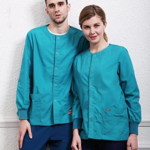Unisex Jacket Warm Ups Scrub Set Workwear Working Uniform Long Sleeve Snap Front Women Men Outfits Suit 18JK005