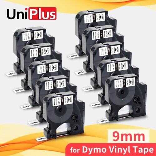 UniPlus 9mm 3/8" Label Tape Vinyl 18443 Compatible Dymo Rhino Label Maker Black on White for Dymo Label Printer Rhino 4200 5200