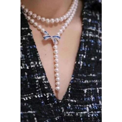 M712 Oval Around 7-8mm Nature Fresh Water White Pearls Pendants Necklaces for Women Fine Birthday Presents