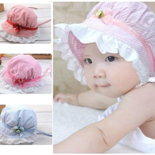 Cute Baby Caps Lovely Lace Bowknot Summer Girl Hat Childrens Baby Striped Sun Hat Cap For Kid Chirldren