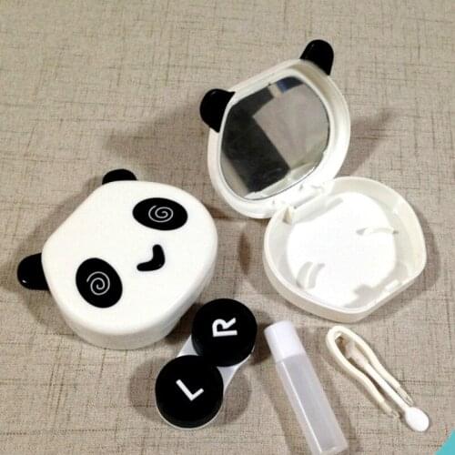 Cute White Color Panda Holder Contact Lens Case with Mirror Portable Contact Lenses Box for Gift