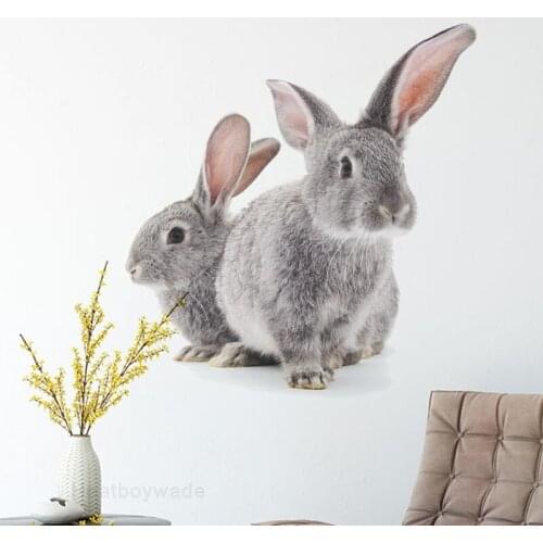 Cute Two Rabbits Wall Stickers for Living room Simulation Bunny Sticker Vinyl PVC Wall Decals Refrigerator Tile Wall Decoration