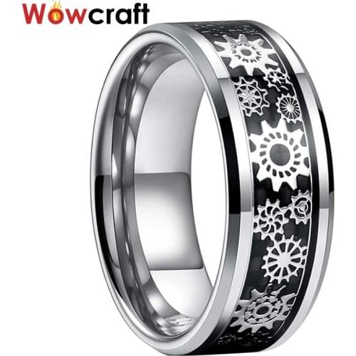 Real Tungsten Carbide Rings Fashion Jewelry Gear Inlay Mens Womens Wedding Band 6/8MM Comfort Fit