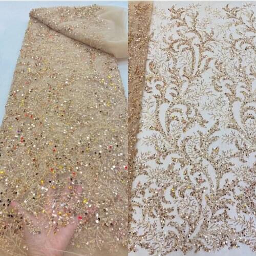 Nigerian Net Lace Fabrics with beads and sequins SYJ-0 High Quality French Tulle Lace Materials African Lace Fabric
