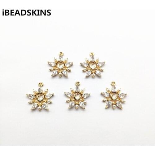 New arrival! 19x14mm 20pcs Zircon/Real gold plating Flower shape charm for Earrings Making Earrings parts hand Made Jewelry DIY