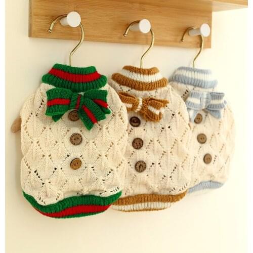 Dogs clothes Dog Clothes Warm Wooden Buckle Bowknot Dog Hoodie Cat Clothes Hollow Knit Dog Sweater luxury dog clothes