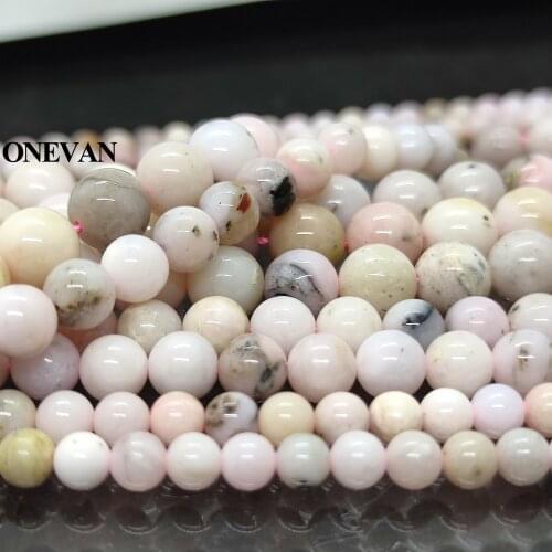 ONEVAN Natural Pink Opal Beads 6-10mm Smooth Loose Round Stone Bracelet Necklace Jewelry Making Diy Accessories Gift Design