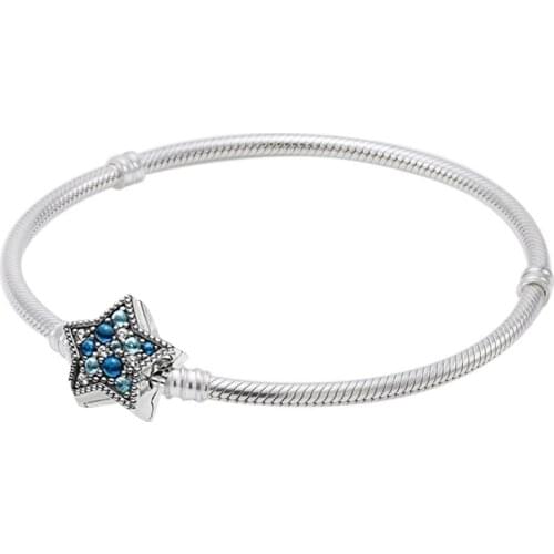 Original Momemts Bright Star Clasp Snake Chain Bracelet Bangle Fit 925 Sterling Silver Bead Charm Bracelet Diy Europe Jewelry