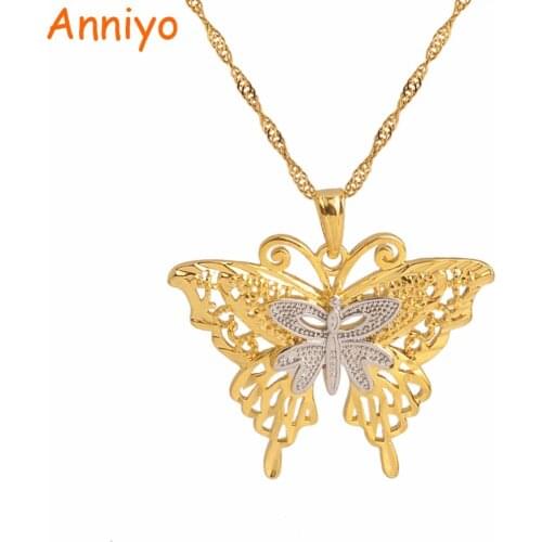 Anniyo PNG Two Tone Butterfly Necklaces for Women Jewelry Gold Color Papua New Guinea Gifts #067702