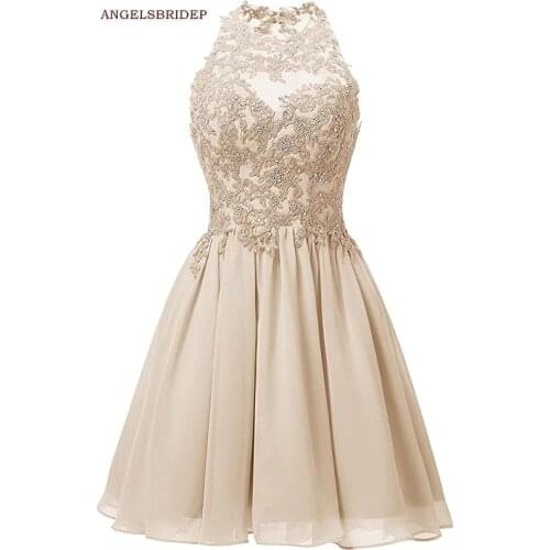 ANGELSBRIDEP High Neck Homecoming Dresses High Quality Applique Crystal Chiffon Short Graduation Formal Party Gowns