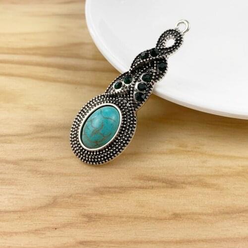 6 Pieces Tibetan Silver BOHO Water Drop Shaped & Rhinestone Charms Pendants for DIY Jewellery Making 51x20mm