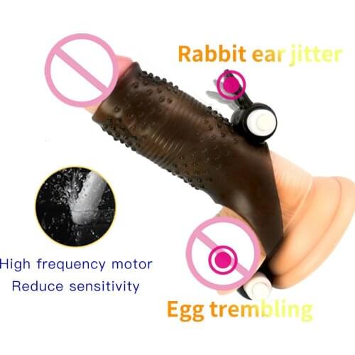 Extender Condoms Reusable Vibration Large Size Penis Sleeve Girth Impotence Dick Enlargement Ring Adult Sex Toys For Men Couples