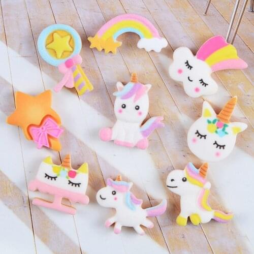 QIBUMAY Cute Cartoon Unicorn Crafts Patches Flat Back Planar Resin Accessories Handmade Hair Bow Materials DIY Phonecase Decor