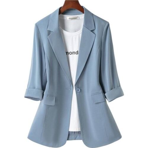 Plus size 6XL 7XL Office Business Suit Jacket Female Spring Autumn Slim 3/4 sleeve Ladies Outwear Single button Women Blazers